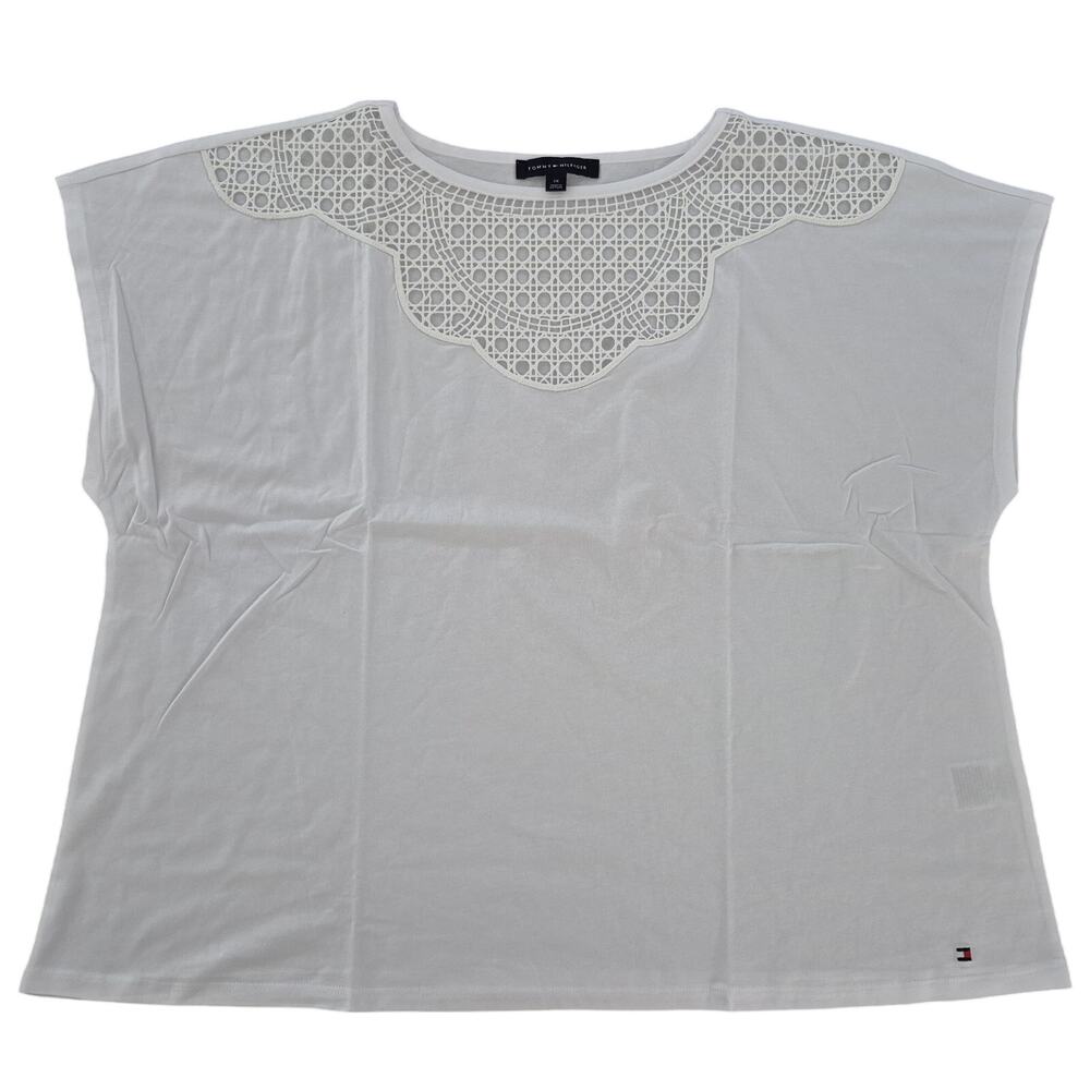 Tommy Hilfiger Women Top Size 2X White Cotton blend Embroidered Crew Neck NWT
